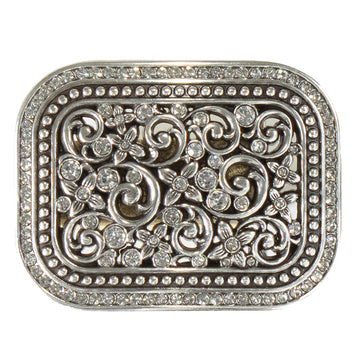 3-7/8 X 2-1/2 Blazin Roxx Rectangle Buckle Floral Filigree Crystal Shiny Silver Finish